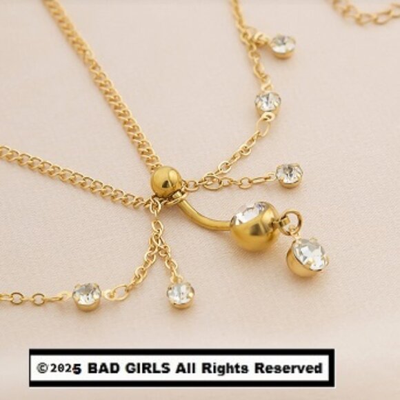 Sexy Gold Double Dangle Crystals Belly Waist Body Chain ~ NBC-6006 - Picture 3 of 3